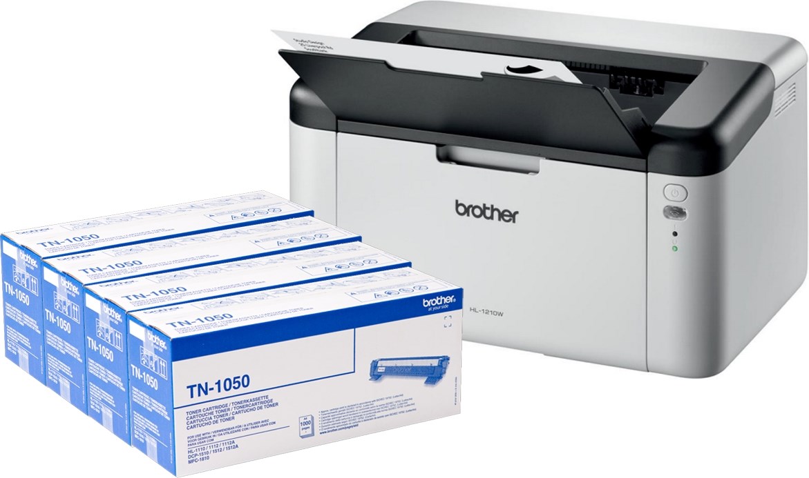 Brother HL-1210W + 4 Toner - Rask laserskriver med fire stk. ekstra tonere